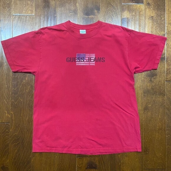 Guess Jeans USA 90s Flag Logo Vintage Cotton Red T-Shirt Men's Size XL - Picture 3 of 7